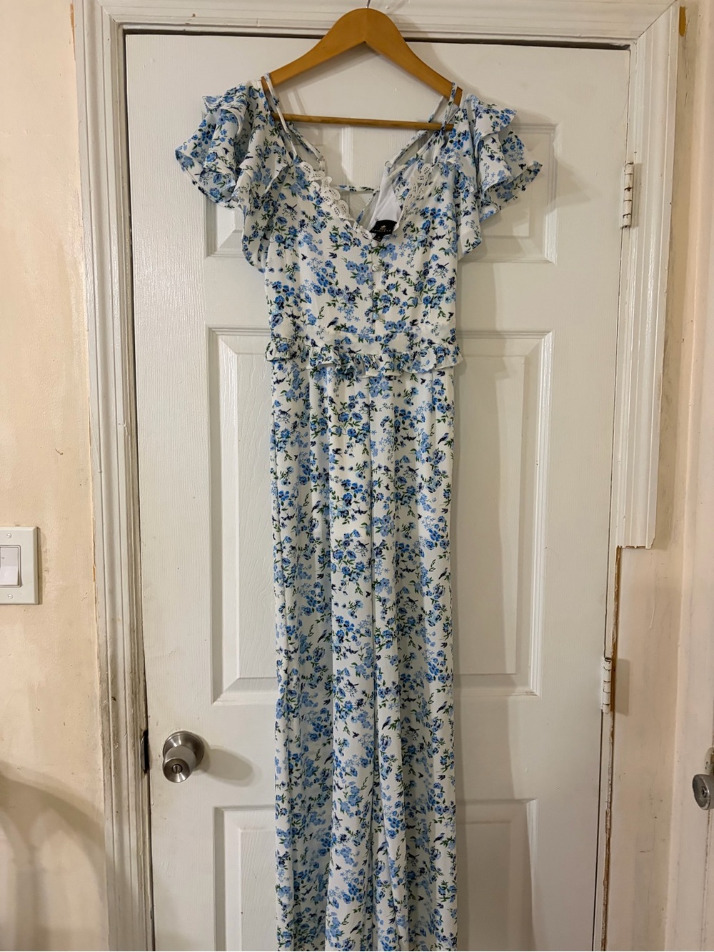 Disney White Maxi Dress with Blue Floral Print